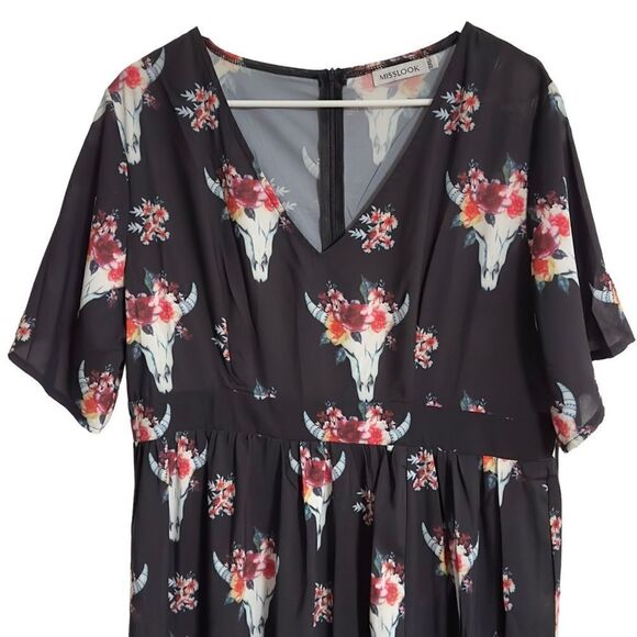 MISSLOOK Black Floral Maxi Dress Size 2XL - Picture 3 of 13